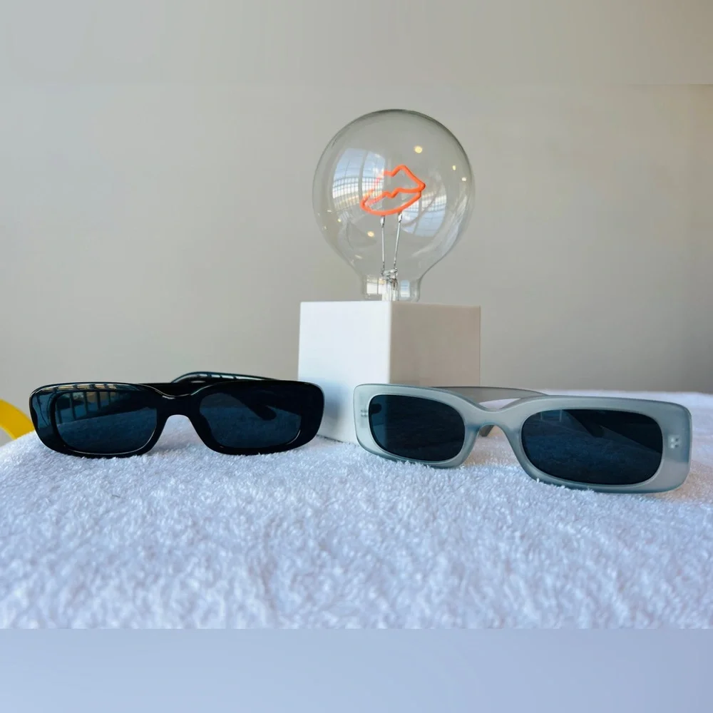 Men’s / Unisex ➡️ Two Rectangular Sunglasses - Black & Light Blue - Picture 10 of 10